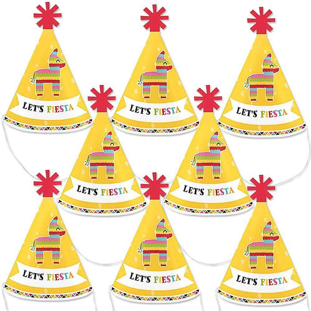Big Dot of Happiness Let's Fiesta - Mini Cone Fiesta Party Hats - Small Little Party Hats - Set of 8
